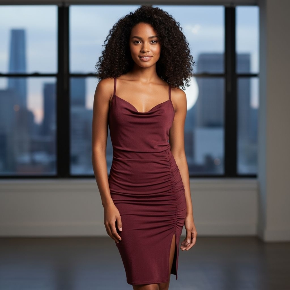 Elegant Burgundy Ruched Dress
